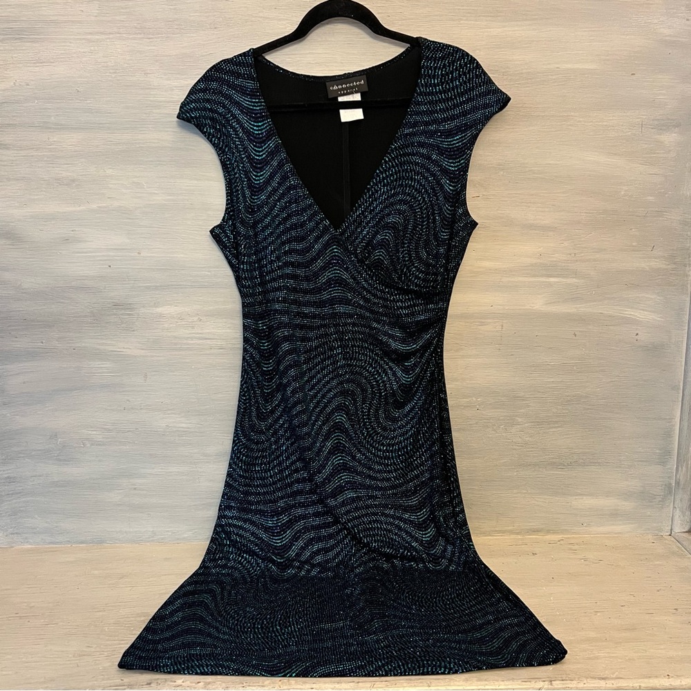 Vintage Connected Apparel Purple Aqua Shimmer Glitter Dot Dress Size 12 GC
